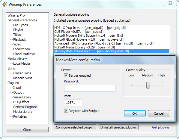 Winamp Plug-in configuration