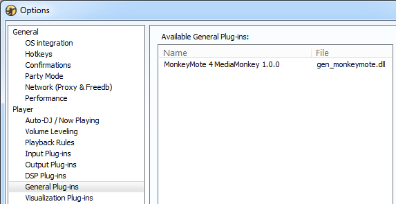 MediaMonkey 4 Plug-in configuration